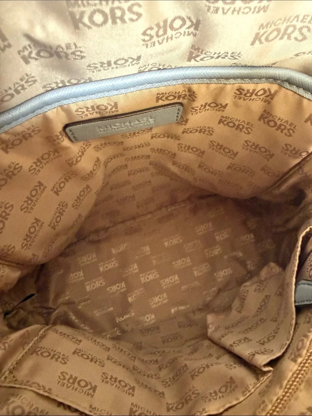 Michael Kors Pale Blue Saffiano Leather Backpack with Gold Hardware